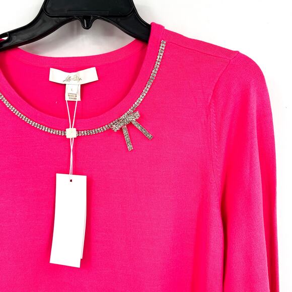 LILLY PULITZER Womens Morgen Sweater Large Passion Fruit Pink Rhinestone NWT - Picture 7 of 13